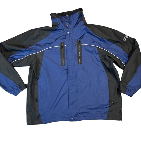 Chaps Mens Full Front Zip Blue/Black Jacket Size XL Hidden Hood Bombardier - Picture 1 of 7